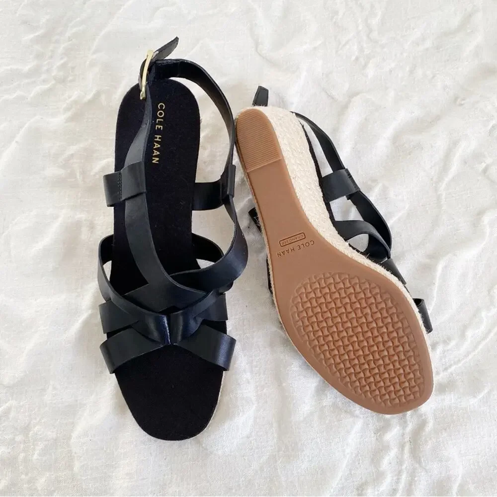 Cole Haan Crystal Leather Wedge Sandals New